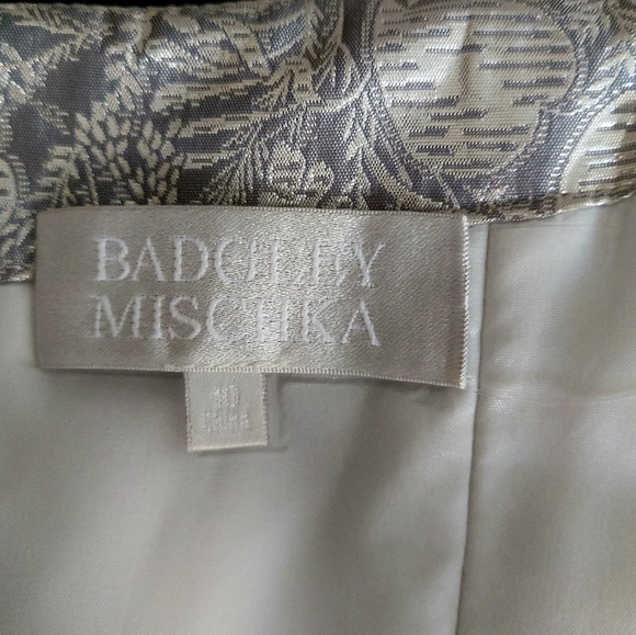 ‼️Gorgeous Badgley Mischka Cocktail/formal Sheath Brocade Dress  Silver Size 10 - Picture 6 of 8